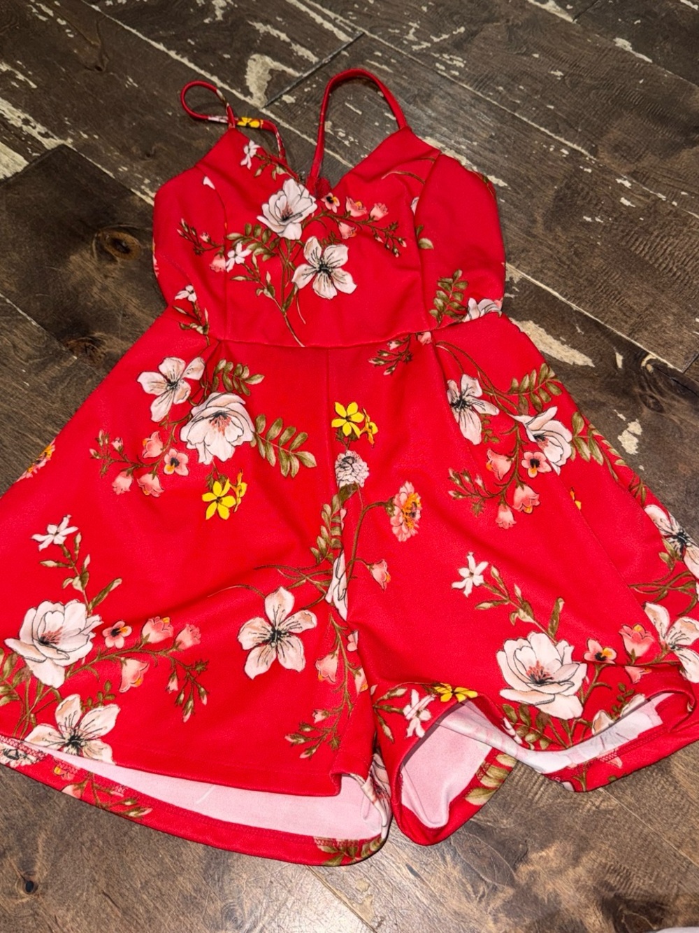Red Floral Spaghetti-Strap Romper for Women